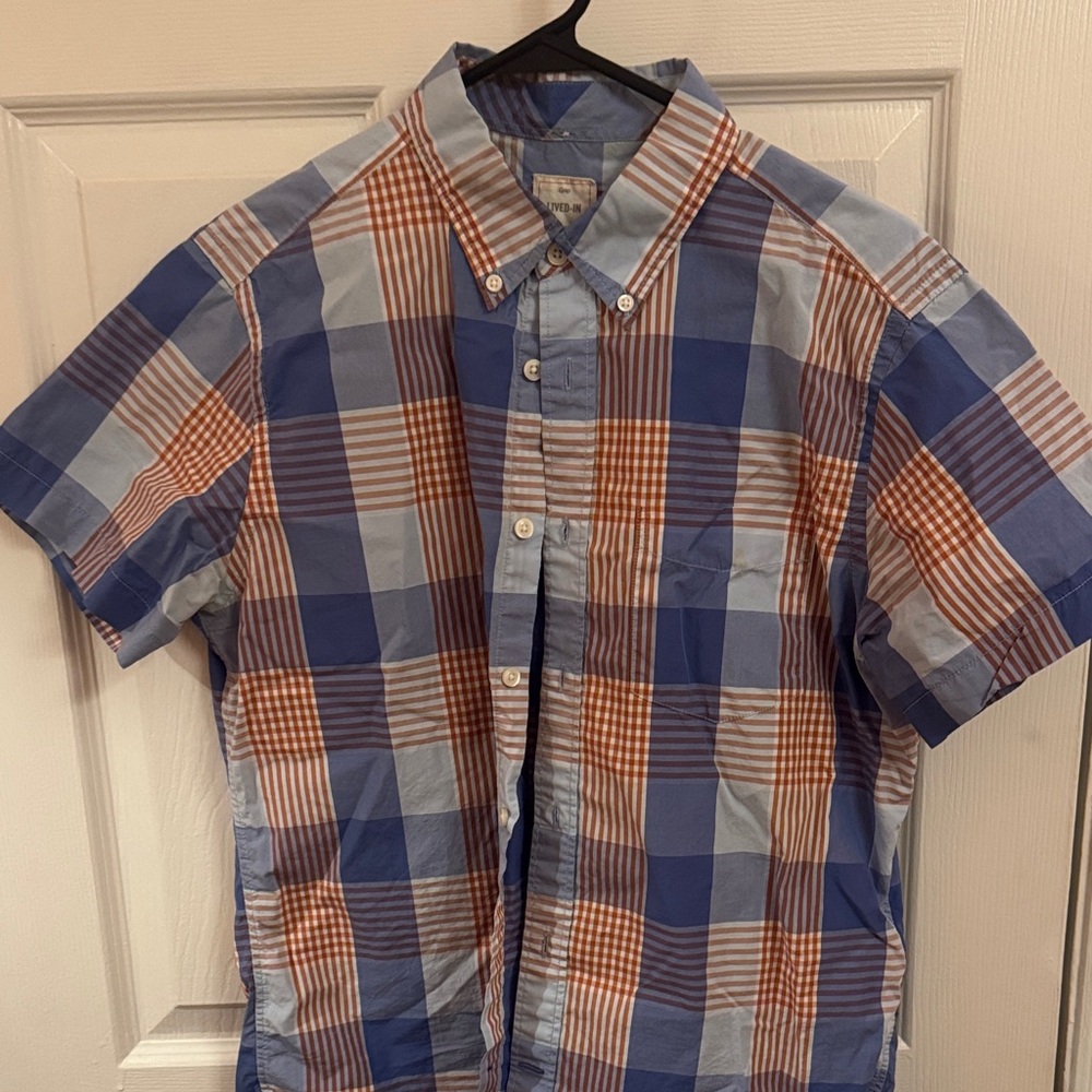 GAP Men’s Blue and Orange Plaid Shirt